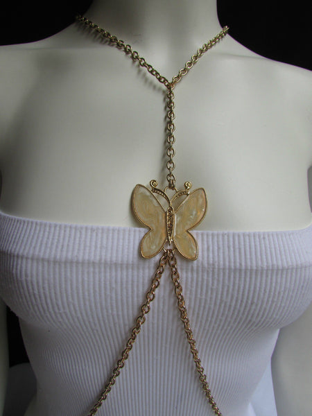 Gold Metal Sexy Body Chain Big Yellow Cute Butterfly Necklace New Women Fashion Jewelry Accessories