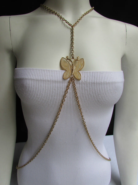 Gold Metal Sexy Body Chain Big Yellow Cute Butterfly Necklace New Women Fashion Jewelry Accessories