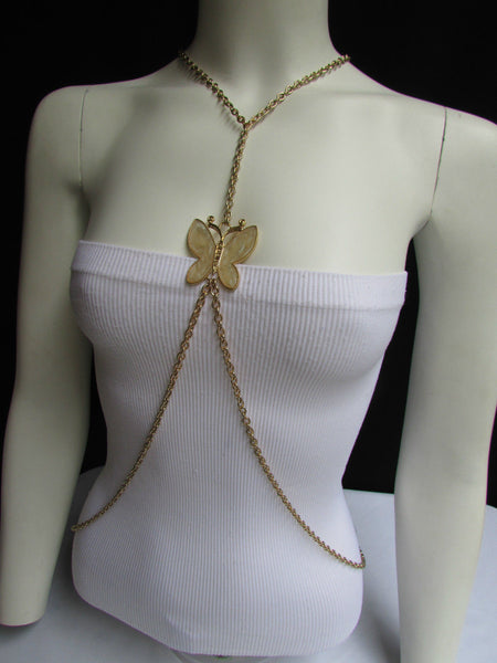 Gold Metal Sexy Body Chain Big Yellow Cute Butterfly Necklace New Women Fashion Jewelry Accessories