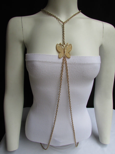 Gold Metal Sexy Body Chain Big Yellow Cute Butterfly Necklace New Women Fashion Jewelry Accessories