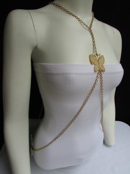 Gold Metal Sexy Body Chain Big Yellow Cute Butterfly Necklace New Women Fashion Jewelry Accessories
