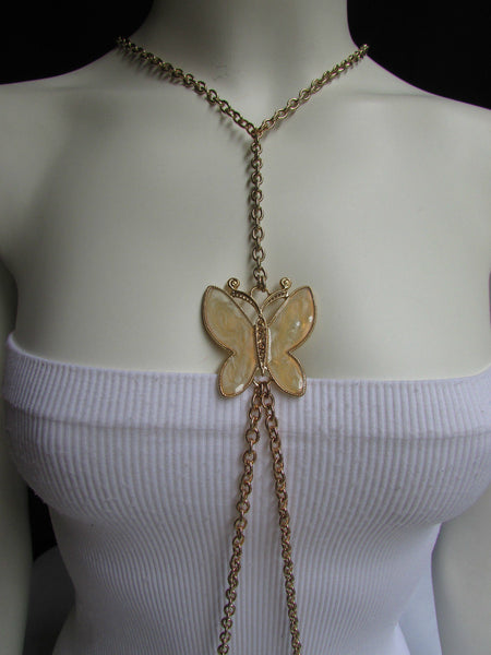 Gold Metal Sexy Body Chain Big Yellow Cute Butterfly Necklace New Women Fashion Jewelry Accessories