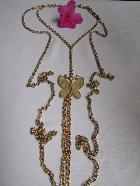 Gold Metal Sexy Body Chain Big Yellow Cute Butterfly Necklace New Women Fashion Jewelry Accessories
