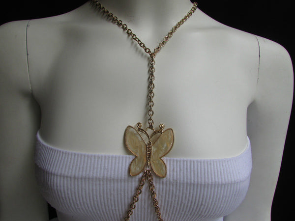 Gold Metal Sexy Body Chain Big Yellow Cute Butterfly Necklace New Women Fashion Jewelry Accessories