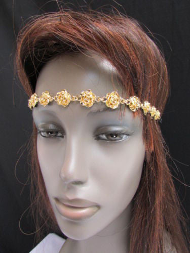 Gold Metal Elastic Head Chain Multi Flowers Leaves New Women Fashion Hair Accessories