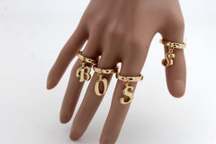 Gold Metal Wide Band 4 Fingers Rings Set BOSS Women Trendy