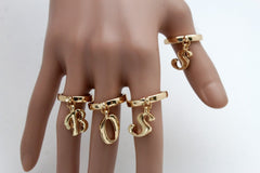 Gold Metal Wide Band 4 Fingers Rings Set BOSS Women Trendy