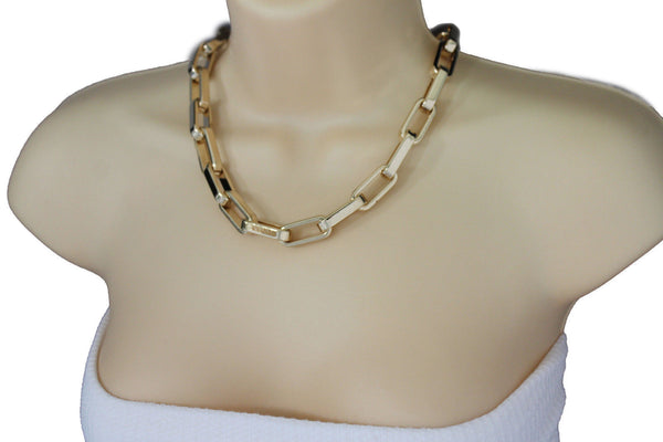 Gold Plastic Chain Square Links light weight Short Necklace New Women Fashion Jewelry Accessories