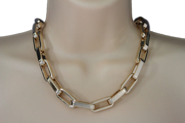Gold Plastic Chain Square Links light weight Short Necklace New Women Fashion Jewelry Accessories
