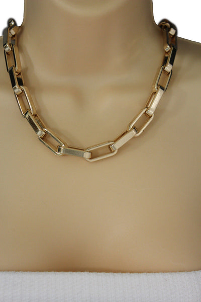 Gold Plastic Chain Square Links light weight Short Necklace New Women Fashion Jewelry Accessories