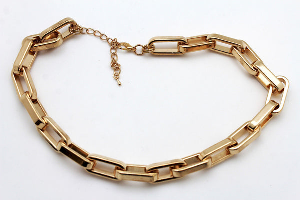 Gold Plastic Chain Square Links light weight Short Necklace New Women Fashion Jewelry Accessories
