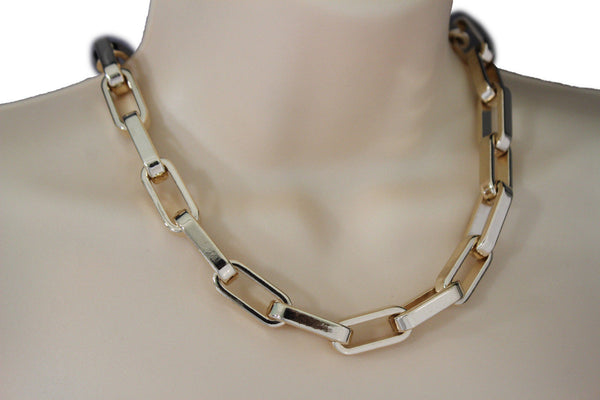 Gold Plastic Chain Square Links light weight Short Necklace New Women Fashion Jewelry Accessories