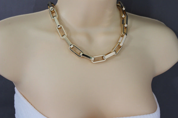 Gold Plastic Chain Square Links light weight Short Necklace New Women Fashion Jewelry Accessories