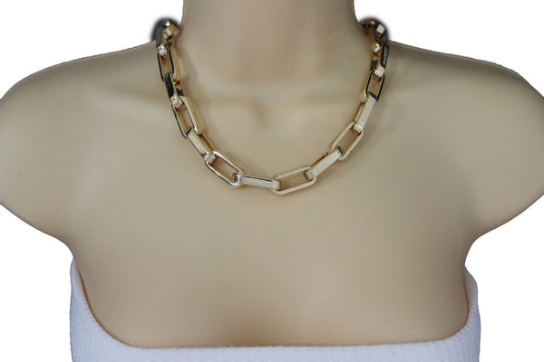 Gold Plastic Chain Square Links light weight Short Necklace New Women Fashion Jewelry Accessories