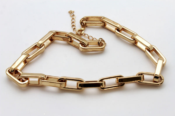 Gold Plastic Chain Square Links light weight Short Necklace New Women Fashion Jewelry Accessories