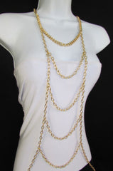 Gold Body Chain Multi Waves Full Frontal Long Necklace Women Trendy