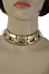 Gold Silver Chunky Chain Thick Links Short Choker Necklace