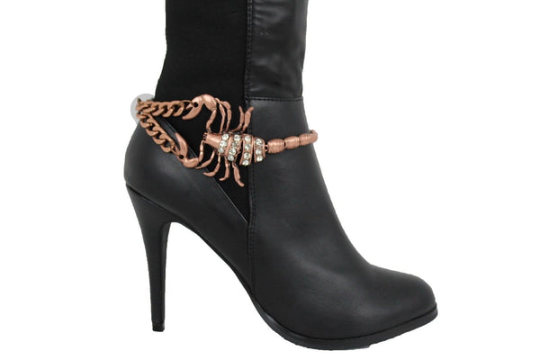 Gold Silver Copper Metal Chain Bling Boot Bracelet Shoe Animal Charm Scorpion Women Accessories