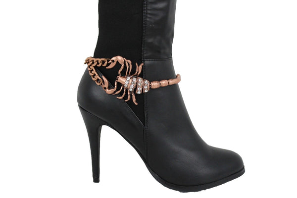 Gold Silver Copper Metal Chain Bling Boot Bracelet Shoe Animal Charm Scorpion Women Accessories
