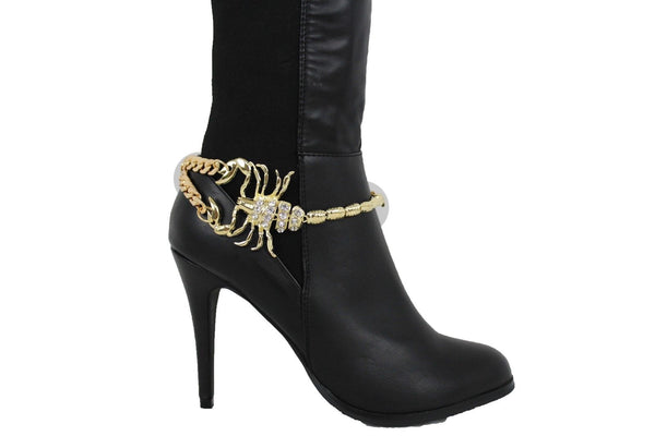 Gold Silver Copper Metal Chain Bling Boot Bracelet Shoe Animal Charm Scorpion Women Accessories