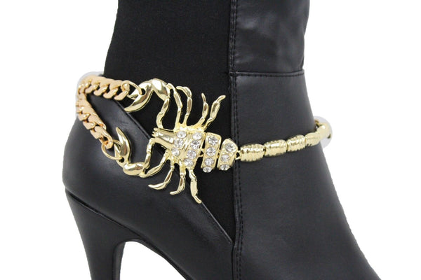 Gold Silver Copper Metal Chain Bling Boot Bracelet Shoe Animal Charm Scorpion Women Accessories