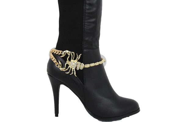 Gold Silver Copper Metal Chain Bling Boot Bracelet Shoe Animal Charm Scorpion Women Accessories