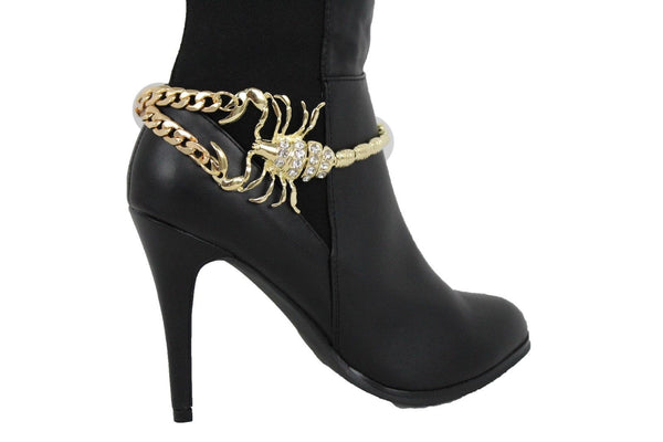 Gold Silver Copper Metal Chain Bling Boot Bracelet Shoe Animal Charm Scorpion Women Accessories