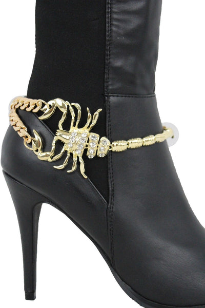 Gold Silver Copper Metal Chain Bling Boot Bracelet Shoe Animal Charm Scorpion Women Accessories