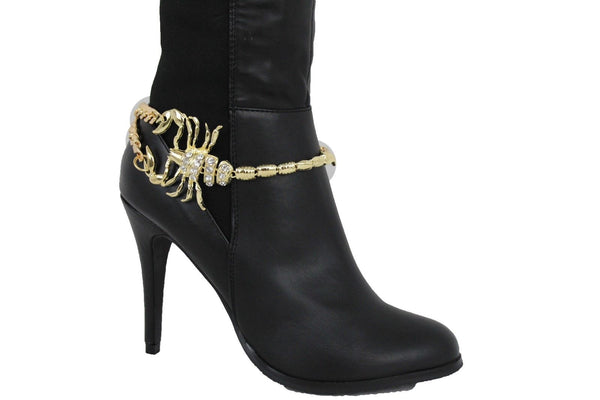 Gold Silver Copper Metal Chain Bling Boot Bracelet Shoe Animal Charm Scorpion Women Accessories