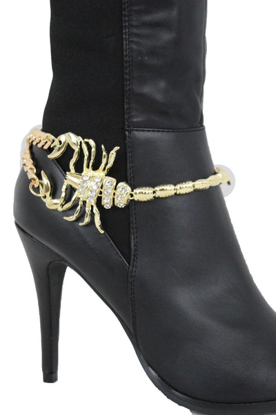 Gold Silver Copper Metal Chain Bling Boot Bracelet Shoe Animal Charm Scorpion Women Accessories