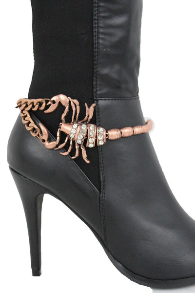 Gold Silver Copper Metal Chain Bling Boot Bracelet Shoe Animal Charm Scorpion Women Accessories