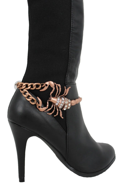Gold Silver Copper Metal Chain Bling Boot Bracelet Shoe Animal Charm Scorpion Women Accessories