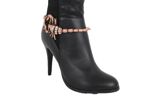 Gold Silver Copper Metal Chain Bling Boot Bracelet Shoe Animal Charm Scorpion Women Accessories