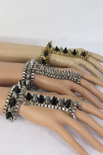 Gold Silver Meatl Hand Links Chain Bracelet Slave Wrist Ring Connected Multi Spikes New Women Trendy Fashion Accessories