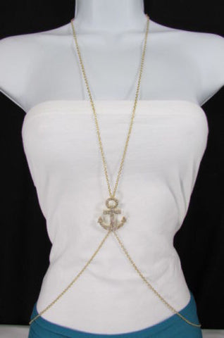 Gold Silver Metal Body Chain Sailor Anchor Pendant Necklace New Women Jewelry Accessories