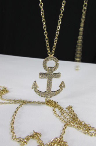 Gold Silver Metal Body Chain Sailor Anchor Pendant Necklace New Women Jewelry Accessories