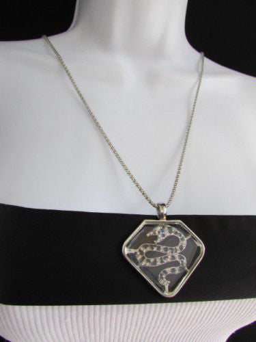 Gold Silver Metal Chains Big Snake Pendant Silver Rhinestones Necklace New Women Fashion Accessories