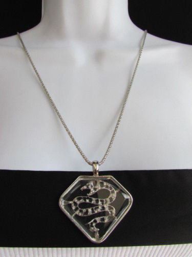 Gold Silver Metal Chains Big Snake Pendant Silver Rhinestones Necklace New Women Fashion Accessories