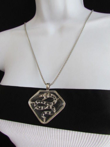 Gold Silver Metal Chains Big Snake Pendant Silver Rhinestones Necklace New Women Fashion Accessories