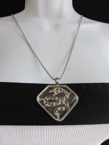 Gold Silver Metal Chains Big Snake Pendant Silver Rhinestones Necklace New Women Fashion Accessories