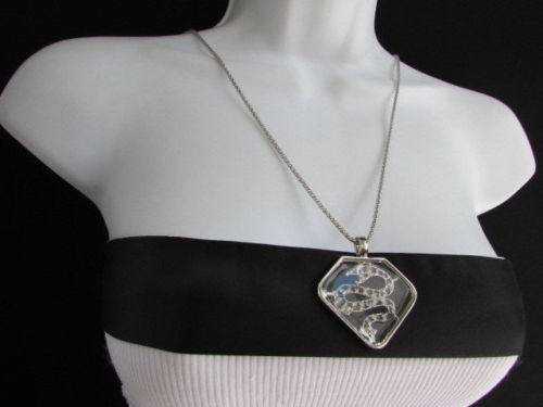 Gold Silver Metal Chains Big Snake Pendant Silver Rhinestones Necklace New Women Fashion Accessories