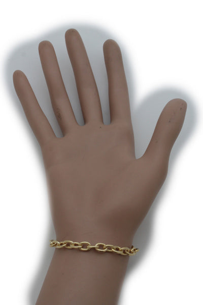 Gold Silver Metal Chains Bracelet Heart Charm Lock Key Love Brown Clear Beads Women Accessories