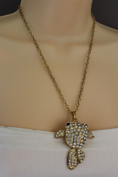 Gold Silver Metal Chains Fish Pendant Charm Rhinestones Long Necklace New Women Accessories