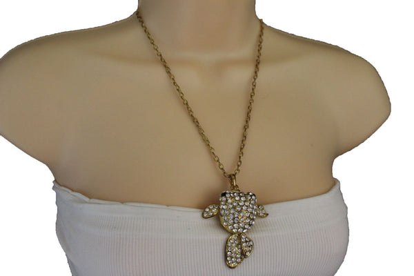 Gold Silver Metal Chains Fish Pendant Charm Rhinestones Long Necklace New Women Accessories
