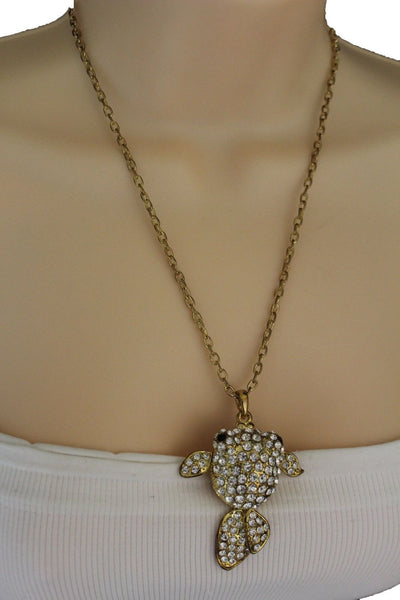 Gold Silver Metal Chains Fish Pendant Charm Rhinestones Long Necklace New Women Accessories