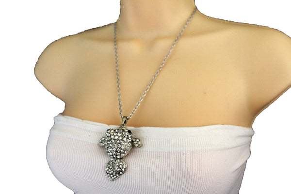Gold Silver Metal Chains Fish Pendant Charm Rhinestones Long Necklace New Women Accessories