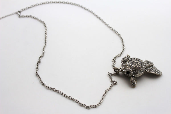 Gold Silver Metal Chains Fish Pendant Charm Rhinestones Long Necklace New Women Accessories