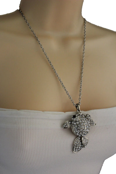 Gold Silver Metal Chains Fish Pendant Charm Rhinestones Long Necklace New Women Accessories