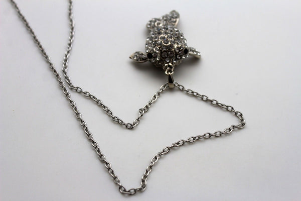 Gold Silver Metal Chains Fish Pendant Charm Rhinestones Long Necklace New Women Accessories