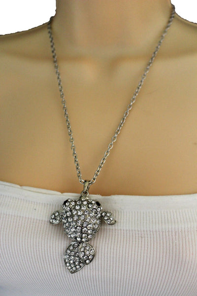Gold Silver Metal Chains Fish Pendant Charm Rhinestones Long Necklace New Women Accessories